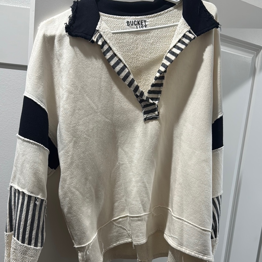 Bucket List NWOT Cream and Black Striped Top